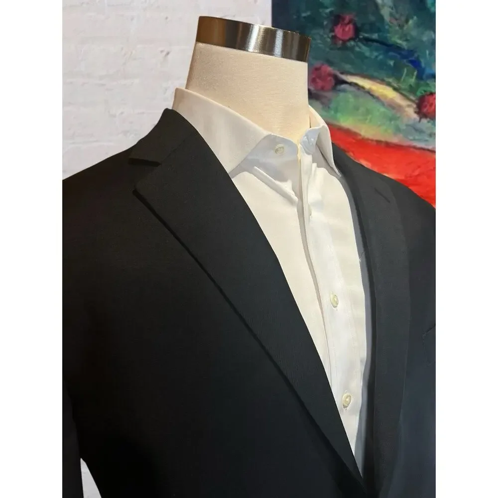 Hart Schaffner Marx 48R 42x30 Solid Black Classic Traditional Fit 2 Piece Suit